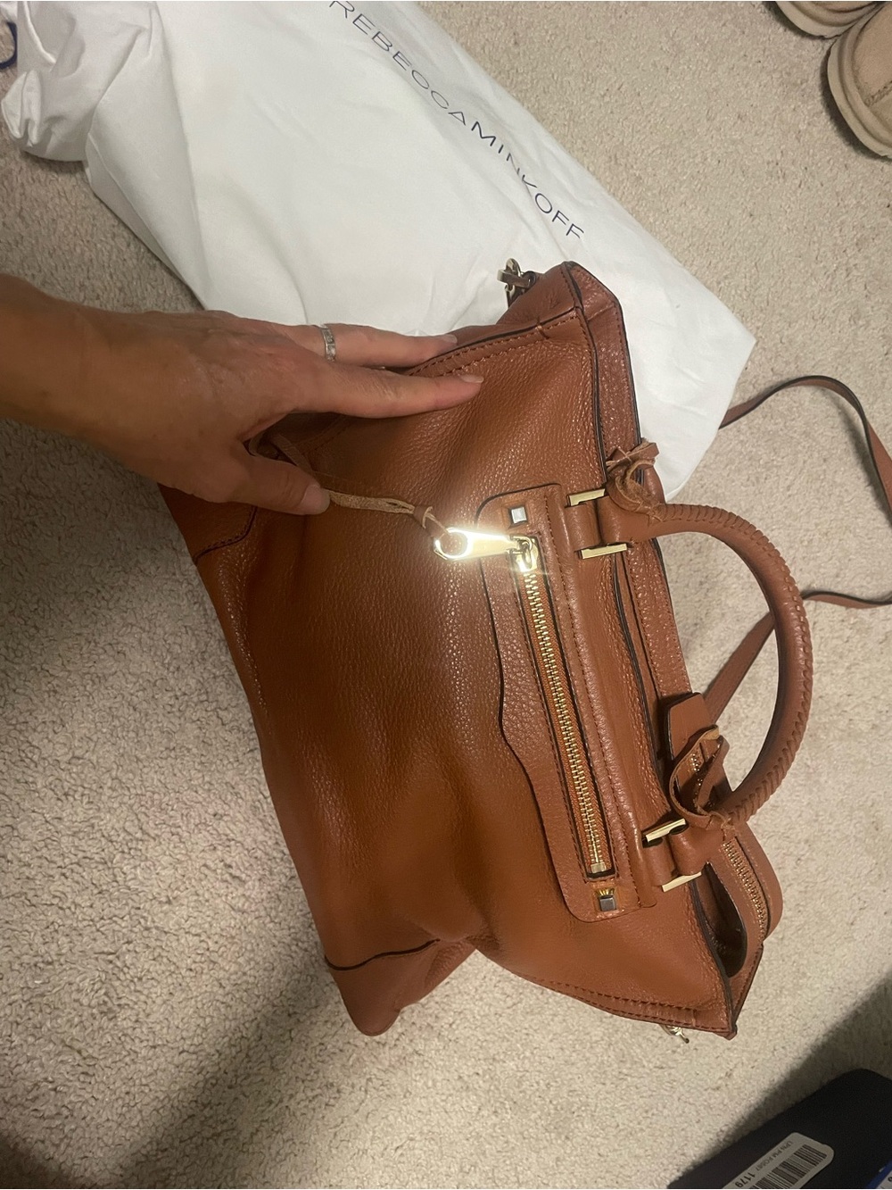 Rebecca Minkoff Cognac Leather Satchel with Gold Hardware